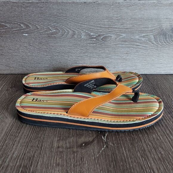 Bass Multi Stripe Flip Flops Sandals Orange Leather Strap Women’s 9M Shoes - Picture 1 of 8